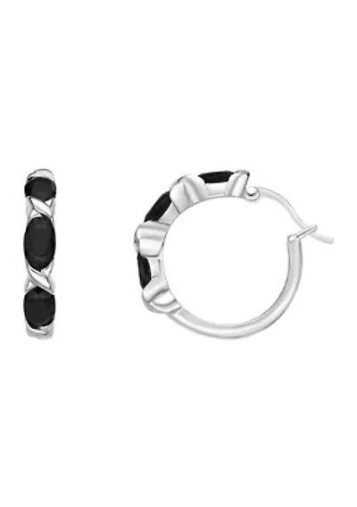 3.3 ct. t.w. Black Onyx Hoop Earrings in Sterling Silver