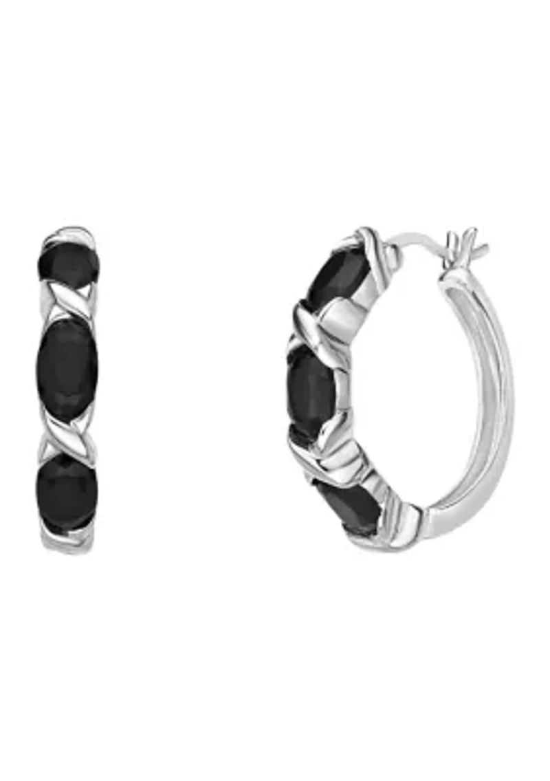 3.3 ct. t.w. Black Onyx Hoop Earrings in Sterling Silver