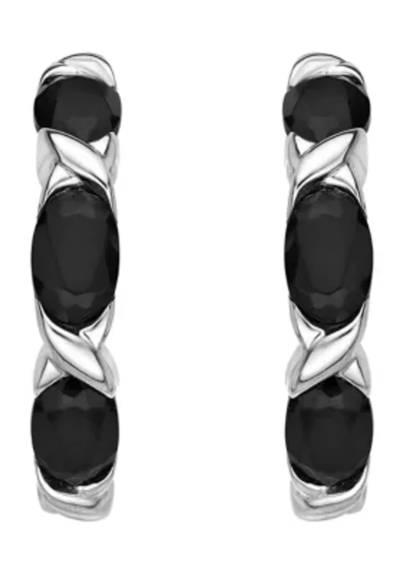 3.3 ct. t.w. Black Onyx Hoop Earrings in Sterling Silver
