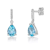 Sterling Silver Earrings with Pear Shape Blue Topaz and White Topaz