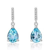 Sterling Silver Earrings with Pear Shape Blue Topaz and White Topaz