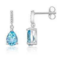 Sterling Silver Earrings with Pear Shape Blue Topaz and White Topaz