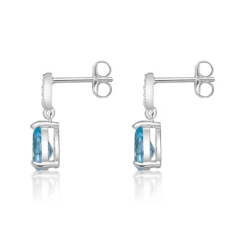 Sterling Silver Earrings with Pear Shape Blue Topaz and White Topaz
