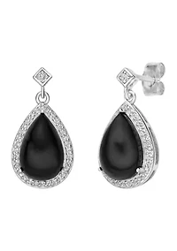 2.6 ct. t.w. Black Onyx and 5/8 ct. t.w. White Topaz Earrings in Sterling Silver