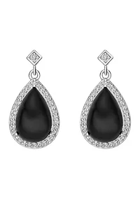 2.6 ct. t.w. Black Onyx and 5/8 ct. t.w. White Topaz Earrings in Sterling Silver