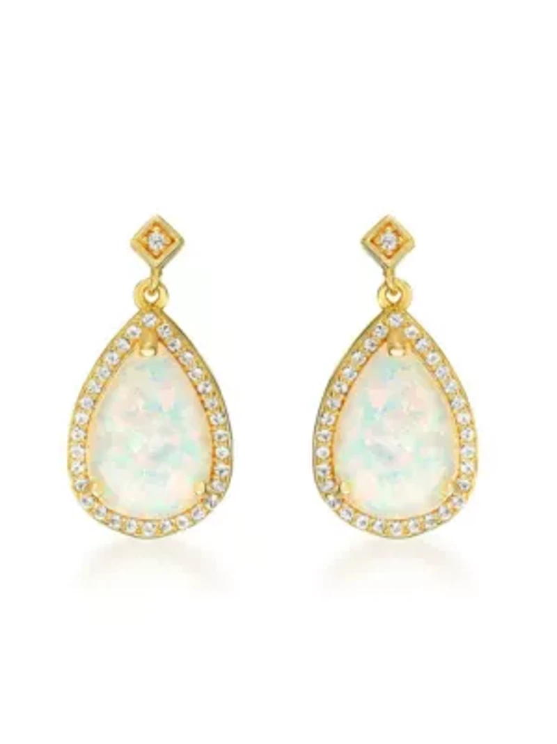 Lab Created 2.6 ct. t.w. Lab-created Opal and 5/8 ct. t.w. White Topaz Earrings in Gold Plated Sterling Silver