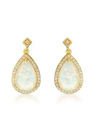 Lab Created 2.6 ct. t.w. Lab-created Opal and 5/8 ct. t.w. White Topaz Earrings in Gold Plated Sterling Silver