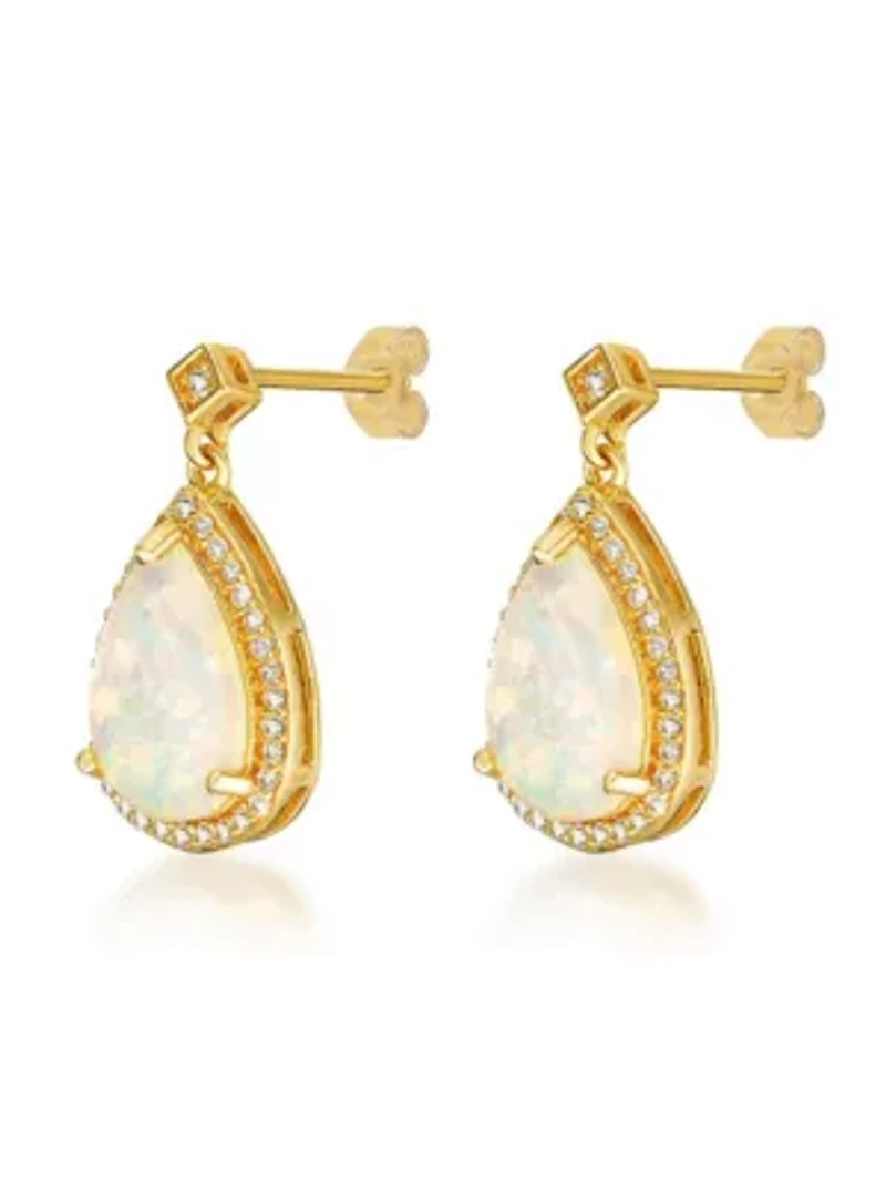 Lab Created 2.6 ct. t.w. Lab-created Opal and 5/8 ct. t.w. White Topaz Earrings in Gold Plated Sterling Silver