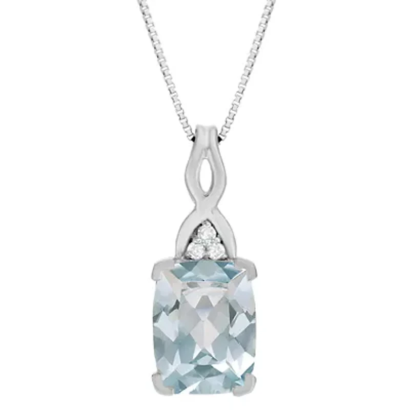 Women's Aquamarine & Diamond Pendant in 10K White Gold