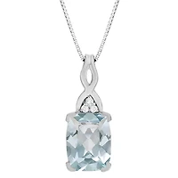 Women's Aquamarine & Diamond Pendant in 10K White Gold