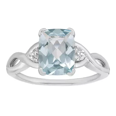 10K White Gold Cushion-Cut Gemstone & Diamond Accent Ring