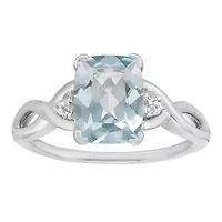 10K White Gold Cushion-Cut Gemstone & Diamond Accent Ring