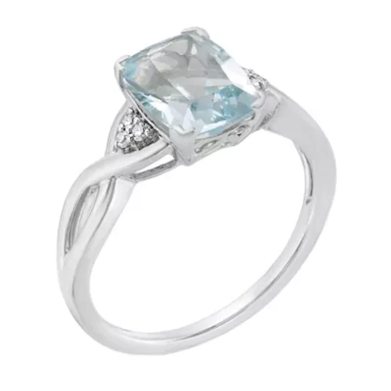 10K White Gold Cushion-Cut Gemstone & Diamond Accent Ring