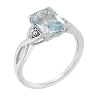 10K White Gold Cushion-Cut Gemstone & Diamond Accent Ring
