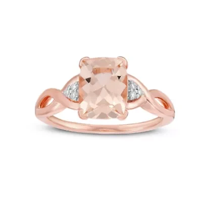 10K Rose Gold Cushion-Cut Gemstone & Diamond Accent Ring