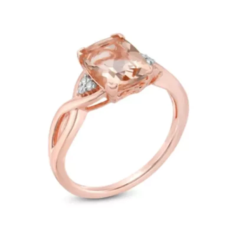 10K Rose Gold Cushion-Cut Gemstone & Diamond Accent Ring