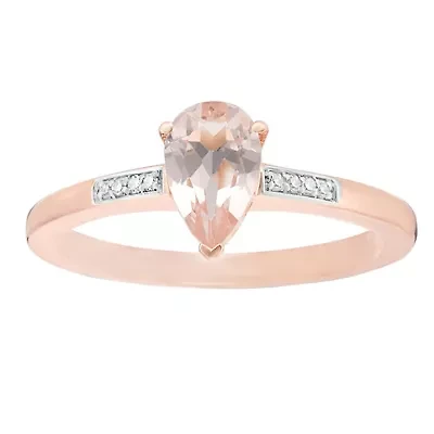 10K Rose Gold Pear-Shaped Gemstone Ring with Diamond Accent