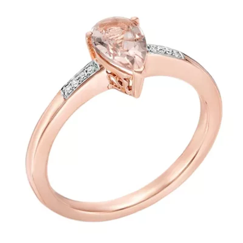10K Rose Gold Pear-Shaped Gemstone Ring with Diamond Accent