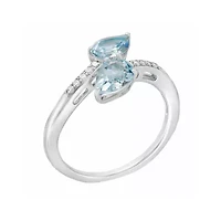 Women's 10K White Gold Double Pear-Shaped Gemstone Bypass Ring with Diamond Accent