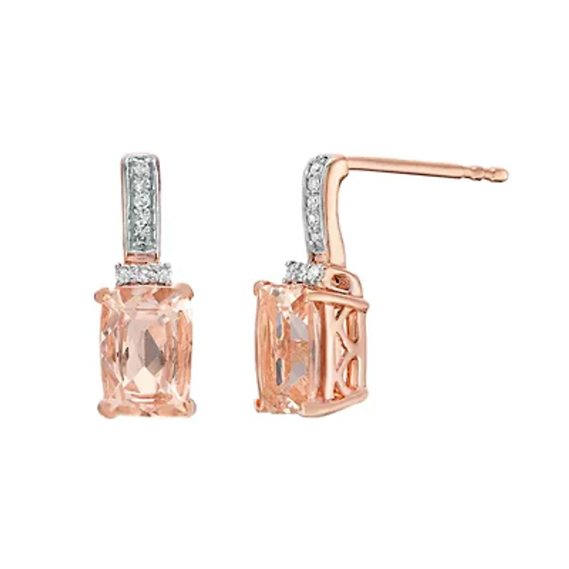 Women's 10K Rose Gold Cushion Cut Morganite & Diamond Accent Stud Earrings