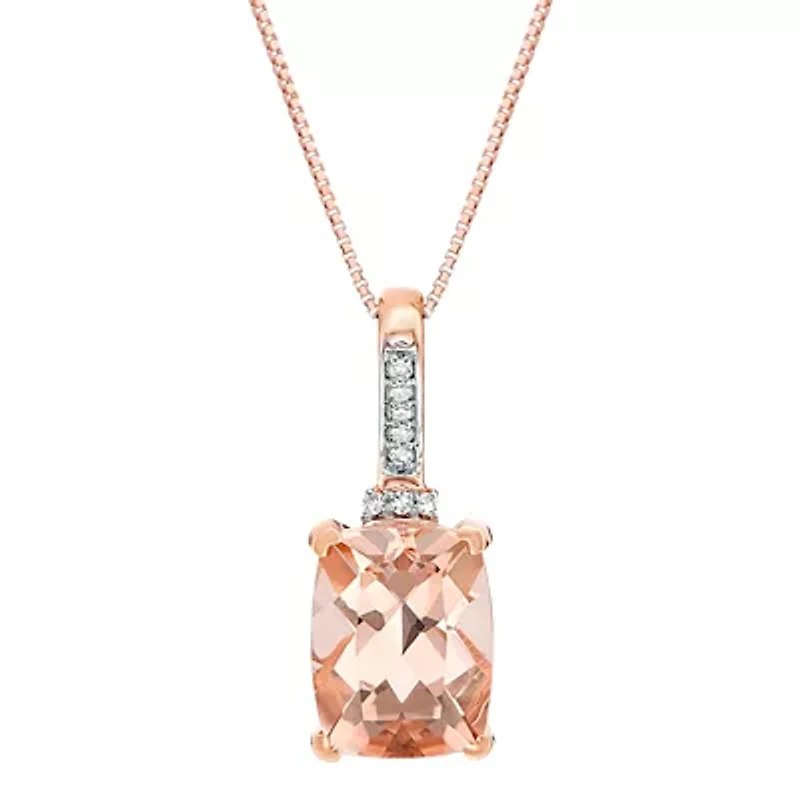 Women's 10K Rose Gold Cushion Cut Morganite & Diamond Accent Pendant Necklace
