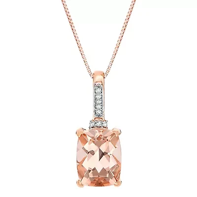 Women's 10K Rose Gold Cushion Cut Morganite & Diamond Accent Pendant Necklace