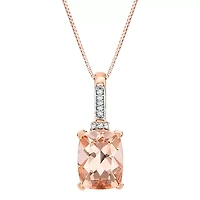 Women's 10K Rose Gold Cushion Cut Morganite & Diamond Accent Pendant Necklace
