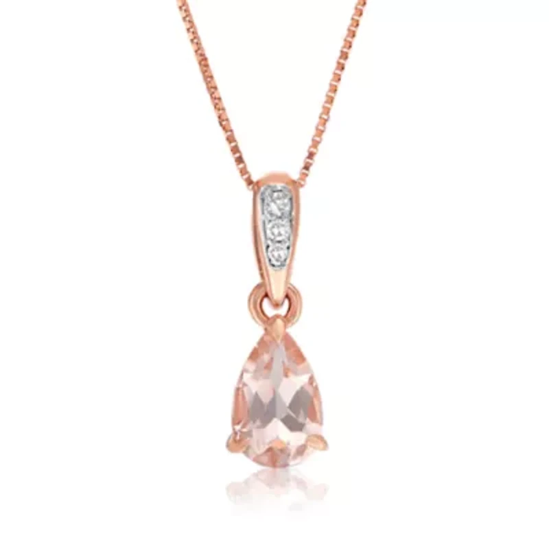 Women's Rose Gold Pear Shape Morganite & Diamond Accent Pendant Necklace
