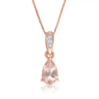 Women's Rose Gold Pear Shape Morganite & Diamond Accent Pendant Necklace