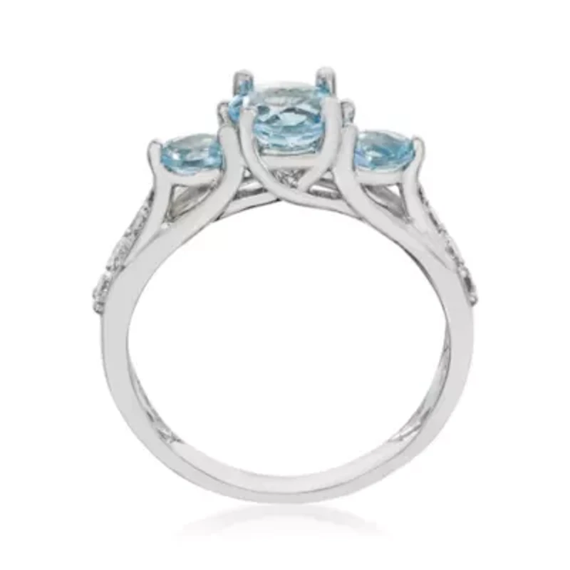 Women's 10K White Gold Oval Blue Topaz & Diamond Accent Three-Stone Ring