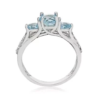 Women's 10K White Gold Oval Blue Topaz & Diamond Accent Three-Stone Ring