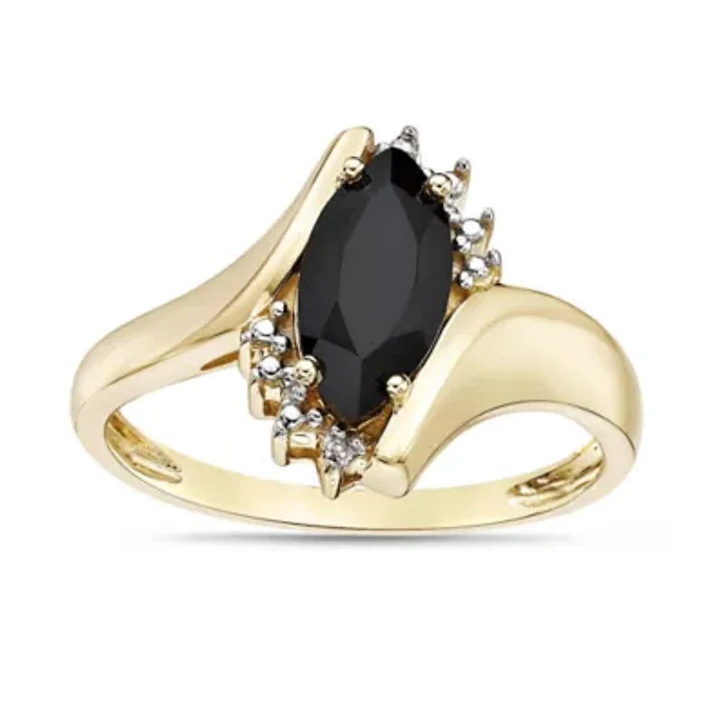 Women's 10K Yellow Gold Marquise Cut Gemstone & Diamond Accent Ring