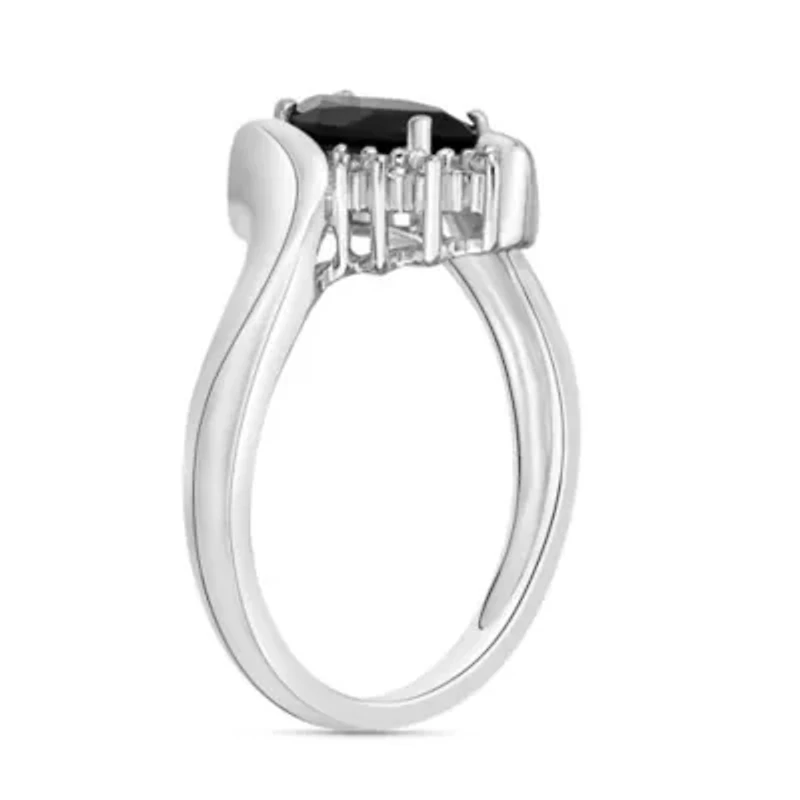 Women's 10K White Gold Marquise Cut Gemstone & Diamond Accent Ring
