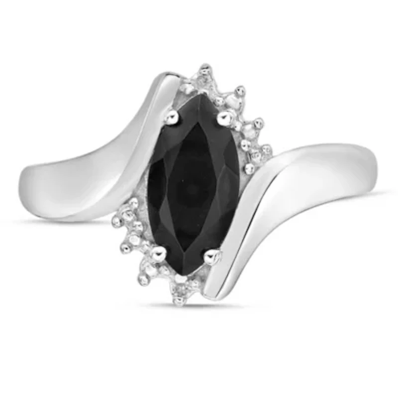 Women's 10K White Gold Marquise Cut Gemstone & Diamond Accent Ring