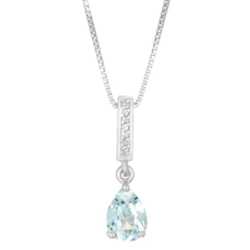 Lab Created Women's Sterling Silver Pear Shape Opal & White Sapphire Accent Pendant Necklace