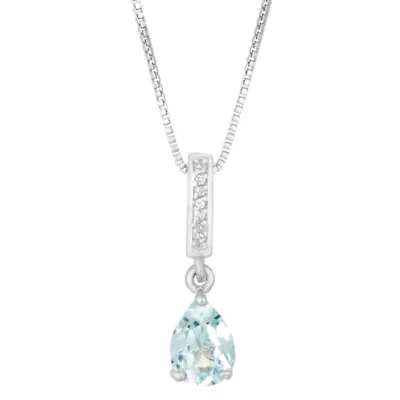 Lab Created Women's Sterling Silver Pear Shape Opal & White Sapphire Accent Pendant Necklace