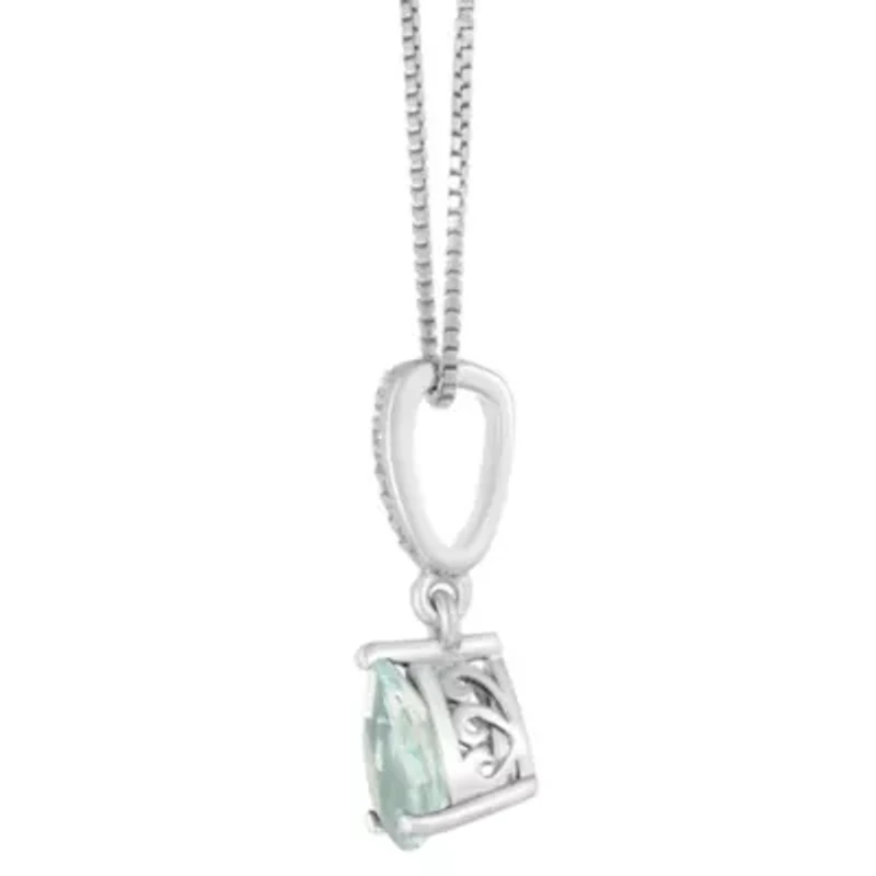 Lab Created Women's Sterling Silver Pear Shape Opal & White Sapphire Accent Pendant Necklace