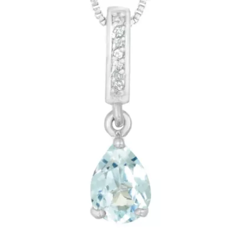 Lab Created Women's Sterling Silver Pear Shape Opal & White Sapphire Accent Pendant Necklace