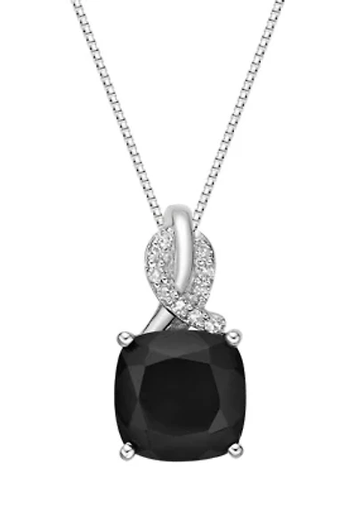 Gemstone and Diamond Accent Pendant Necklace Sterling Silver on 18" Box Chain