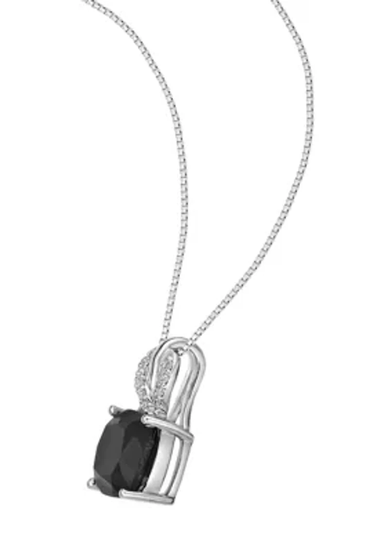 Gemstone and Diamond Accent Pendant Necklace Sterling Silver on 18" Box Chain