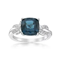 Lab Created Women's Sterling Silver Cushion Cut Gemstone & Diamond Accent Ring