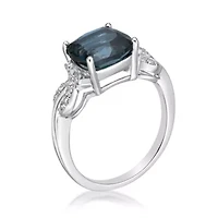 Lab Created Women's Sterling Silver Cushion Cut Gemstone & Diamond Accent Ring
