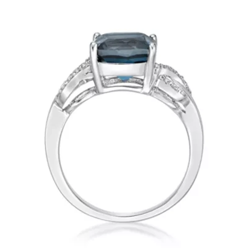 Lab Created Women's Sterling Silver Cushion Cut Gemstone & Diamond Accent Ring