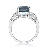 Lab Created Women's Sterling Silver Cushion Cut Gemstone & Diamond Accent Ring