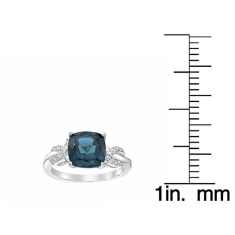 Lab Created Women's Sterling Silver Cushion Cut Gemstone & Diamond Accent Ring