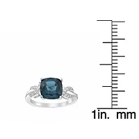 Lab Created Women's Sterling Silver Cushion Cut Gemstone & Diamond Accent Ring