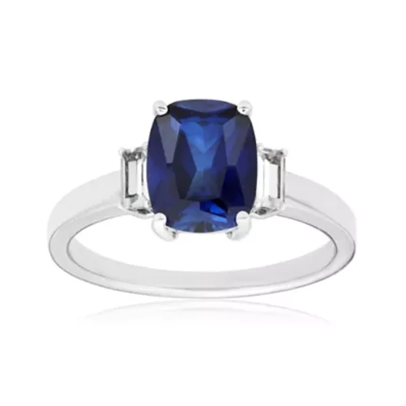 Lab Created Women's Sterling Silver Sapphire & White Topaz Accent Ring