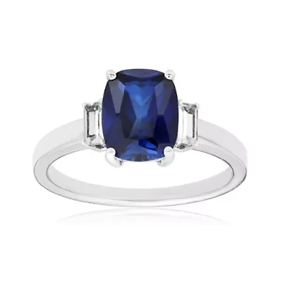 Lab Created Women's Sterling Silver Sapphire & White Topaz Accent Ring
