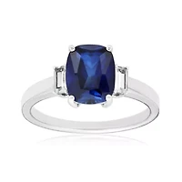 Lab Created Women's Sterling Silver Sapphire & White Topaz Accent Ring