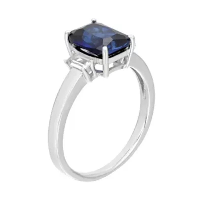 Lab Created Women's Sterling Silver Sapphire & White Topaz Accent Ring